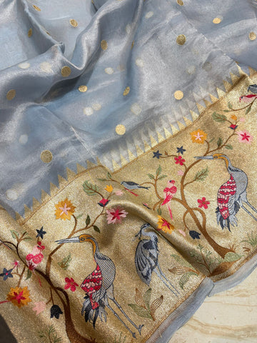 Banarasi Soft Tissue Silk Saree With Paithani Embroidery Border