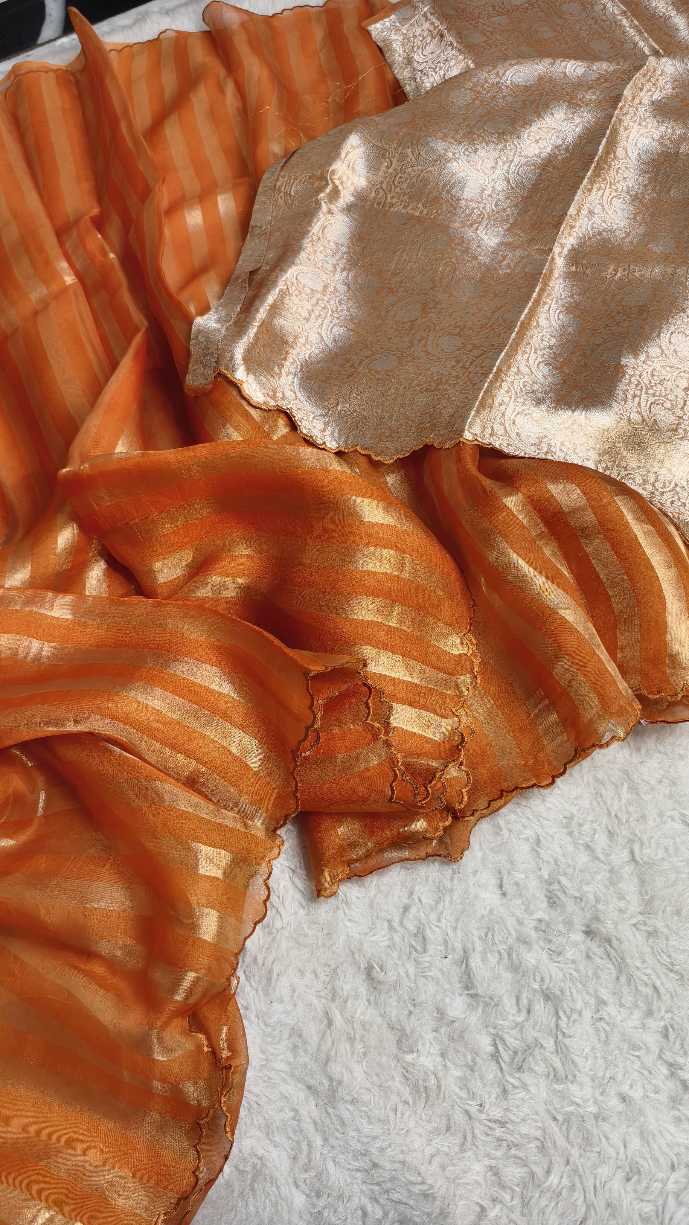 Banarasi Soft Glass Tissue Stripes Silk Saree with Tissue Brocade Blouse