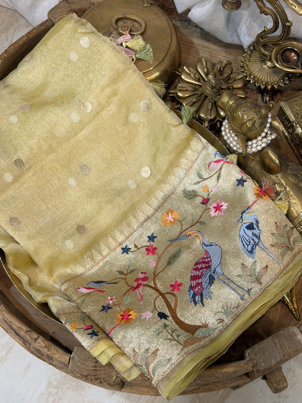 Banarasi Soft Tissue Silk Saree With Paithani Embroidery Border