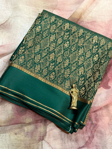 Pure Mysore Brocade Crepe Silk Saree With Antiq Zari Weave