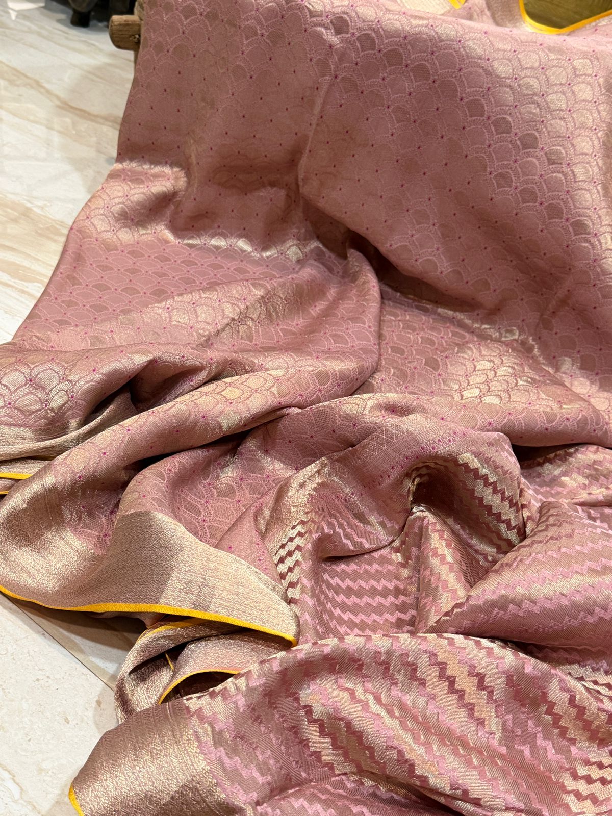 Pure Mysore Brocade Crepe Silk Saree With Meenakari Weave