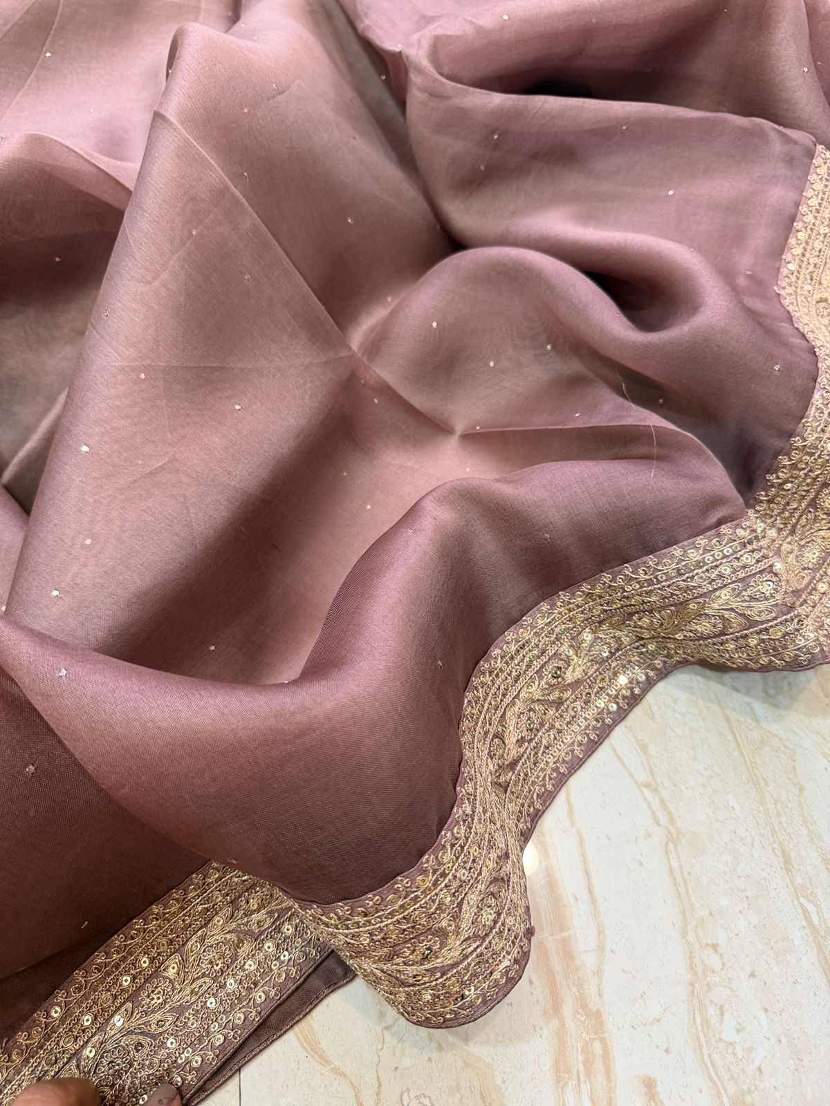 Sabyasachi-Inspired Organza Saree with Embroidery Border