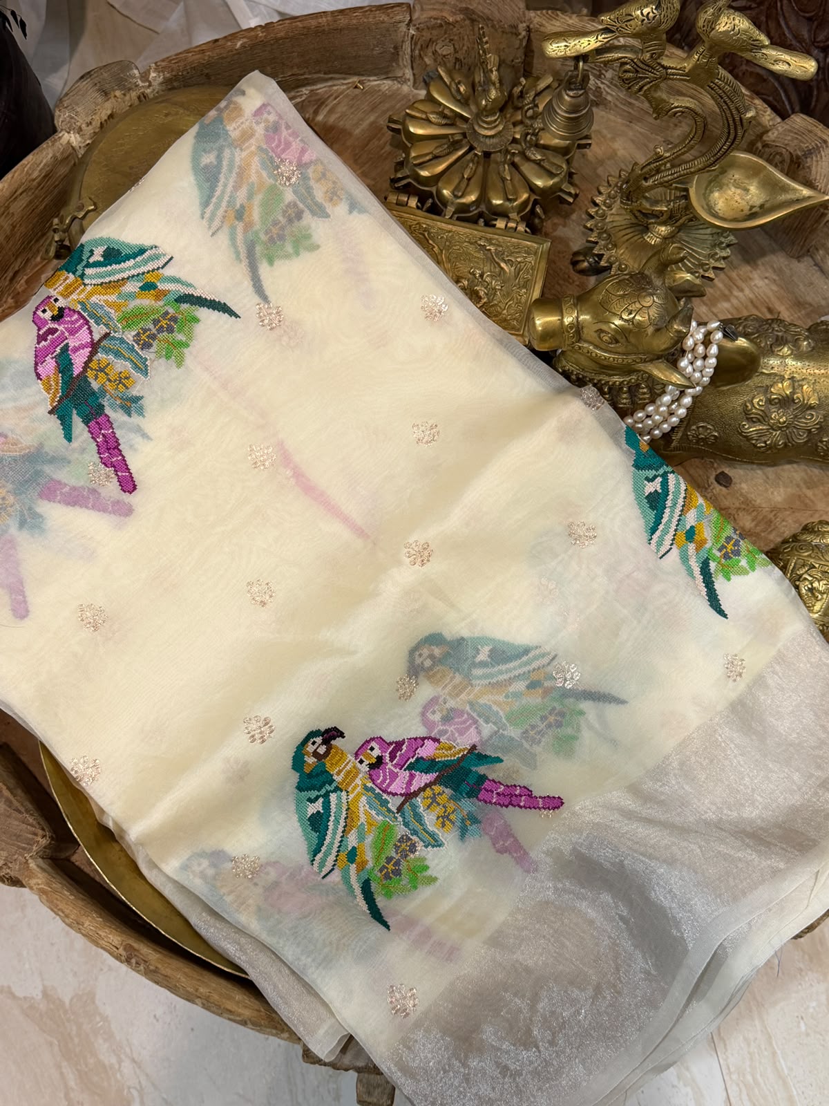 Organza Silk Saree With Pettit Point Embroidery