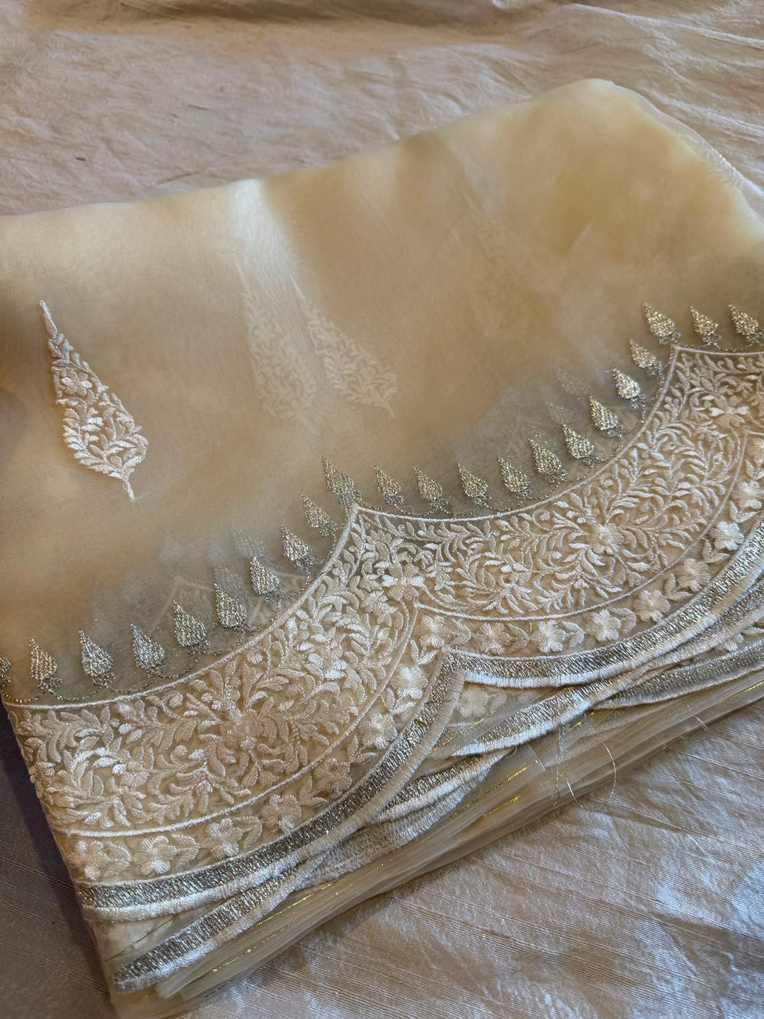Pure Organza Silk Saree With Scallop Border