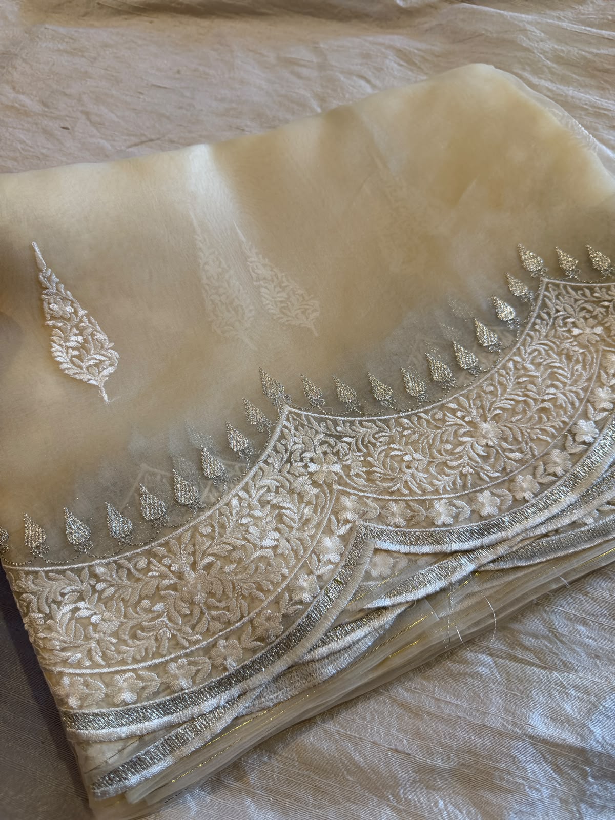 Pure Organza Silk Saree With Scallop Border
