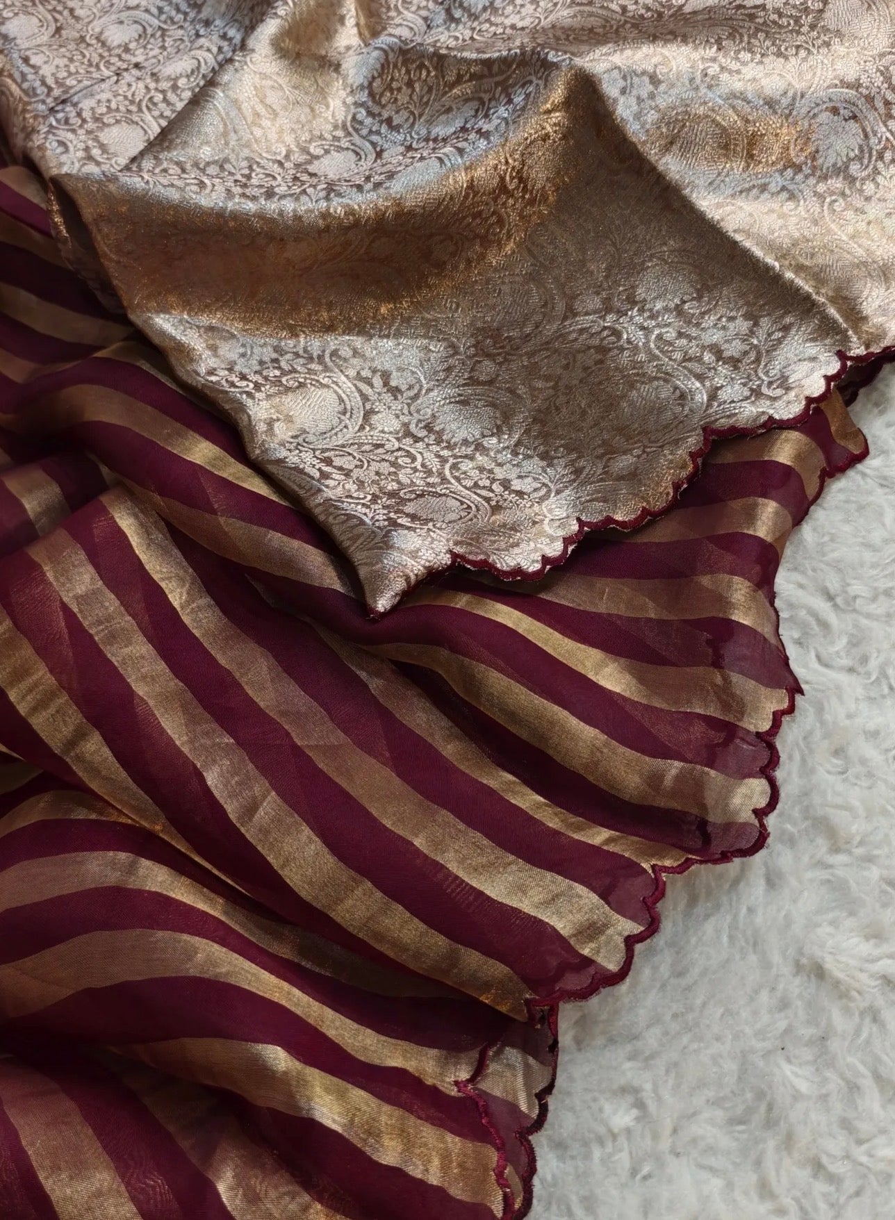Banarasi Soft Glass Tissue Stripes Silk Saree with Tissue Brocade Blouse