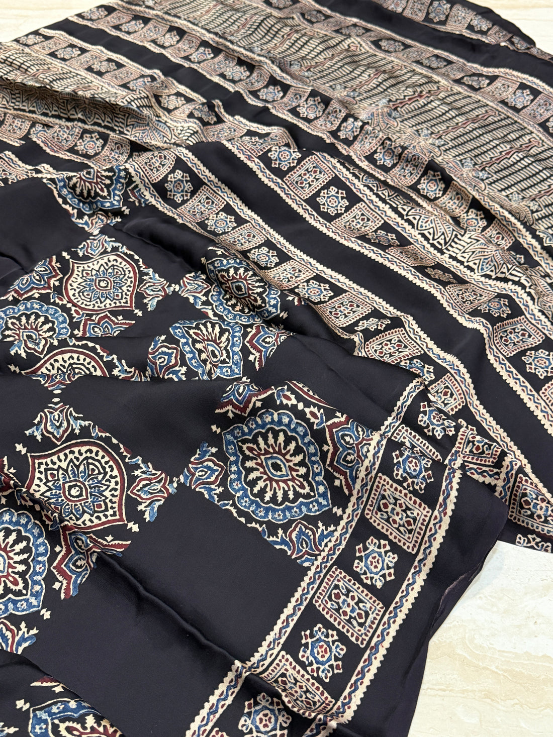 Pure Modal Silk Saree Hand Block Ajrakh Print