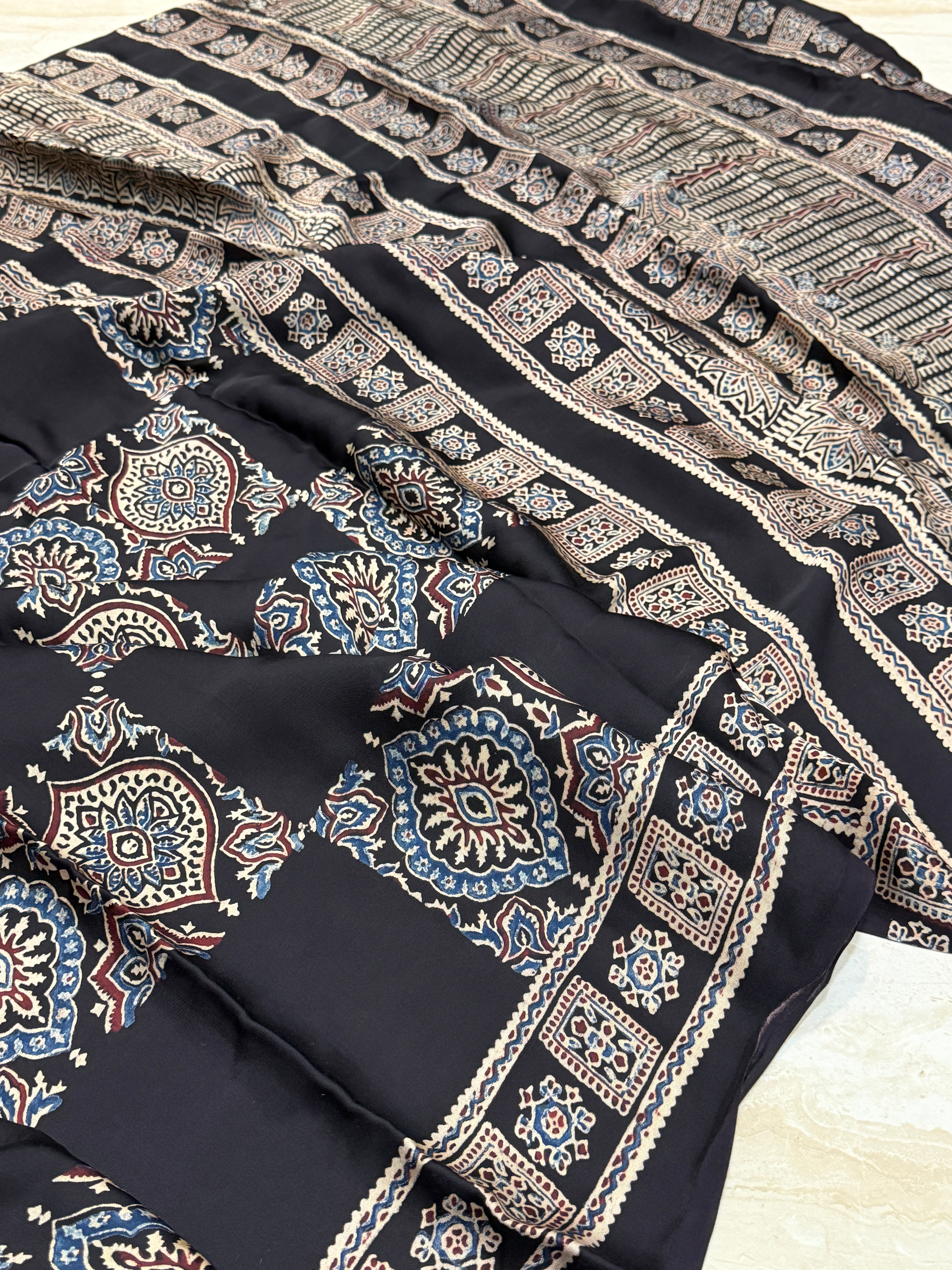 Pure Modal Silk Saree Hand Block Ajrakh Print