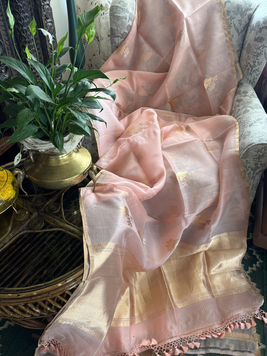 Pure Handloom Kora Banarasi Sona Rupa Zari Weave