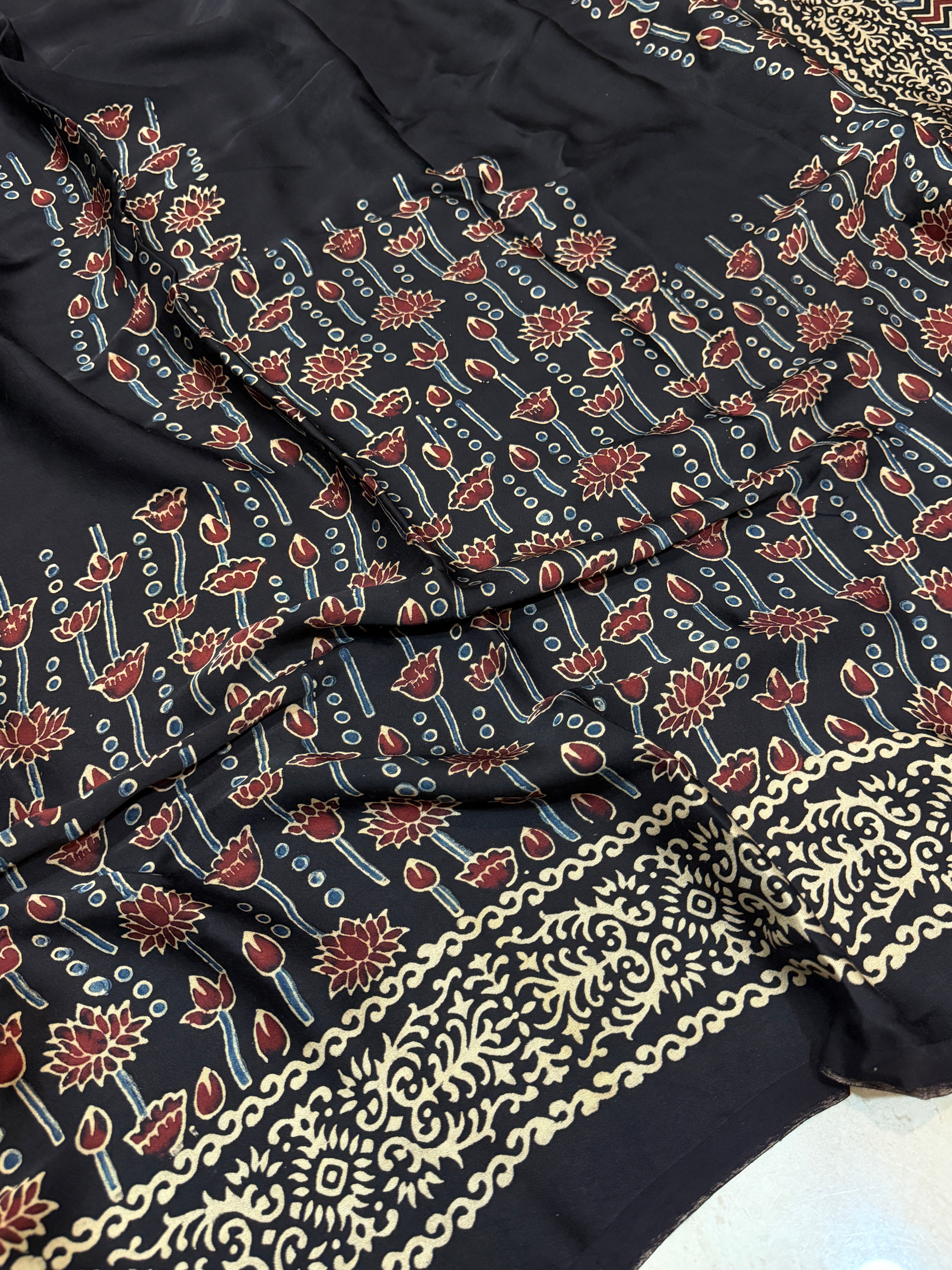 Pure Modal Silk Saree Hand Block Ajrakh Print