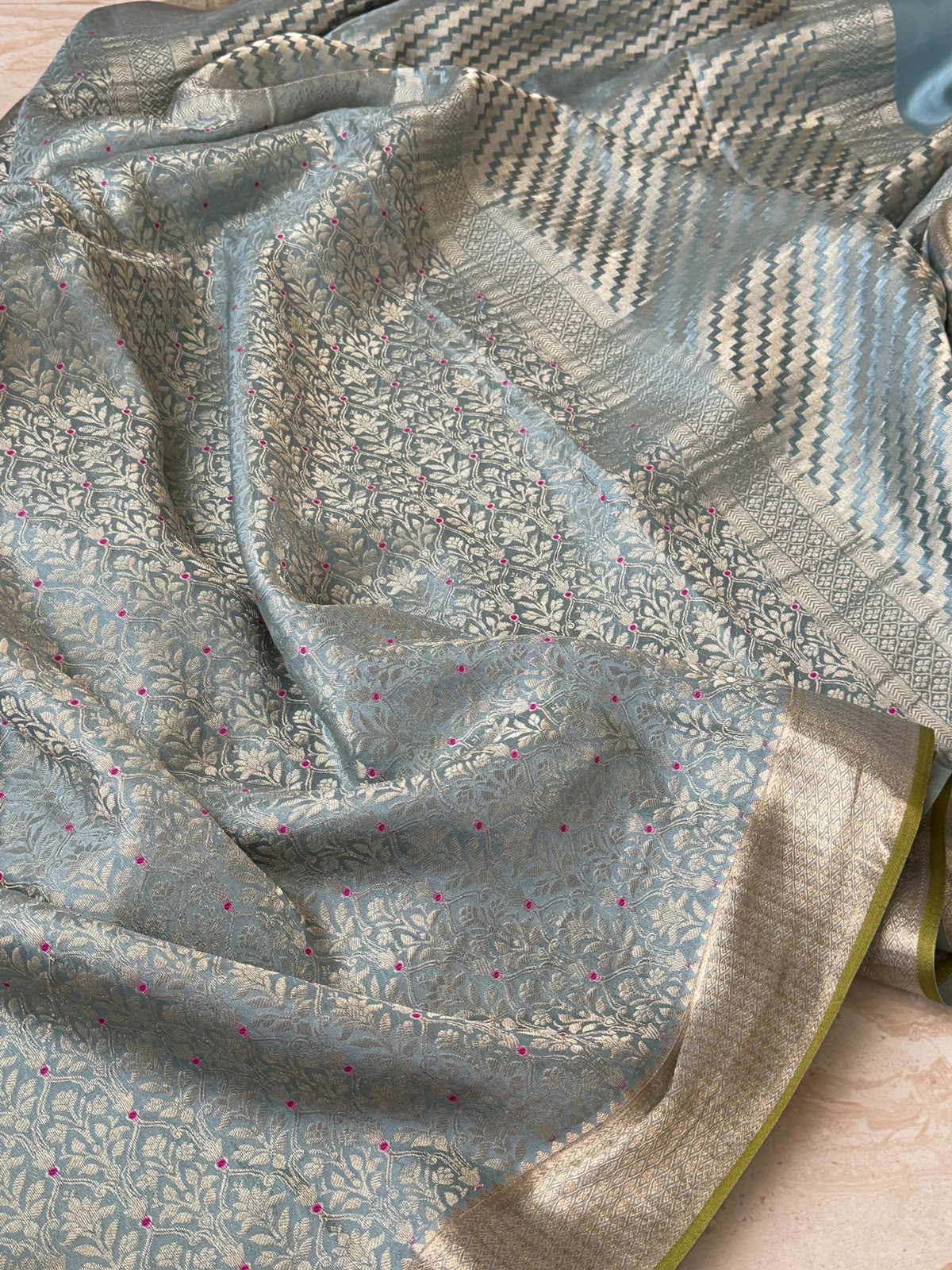 Pure Mysore Brocade Crepe Silk Saree With Meenakari Weave