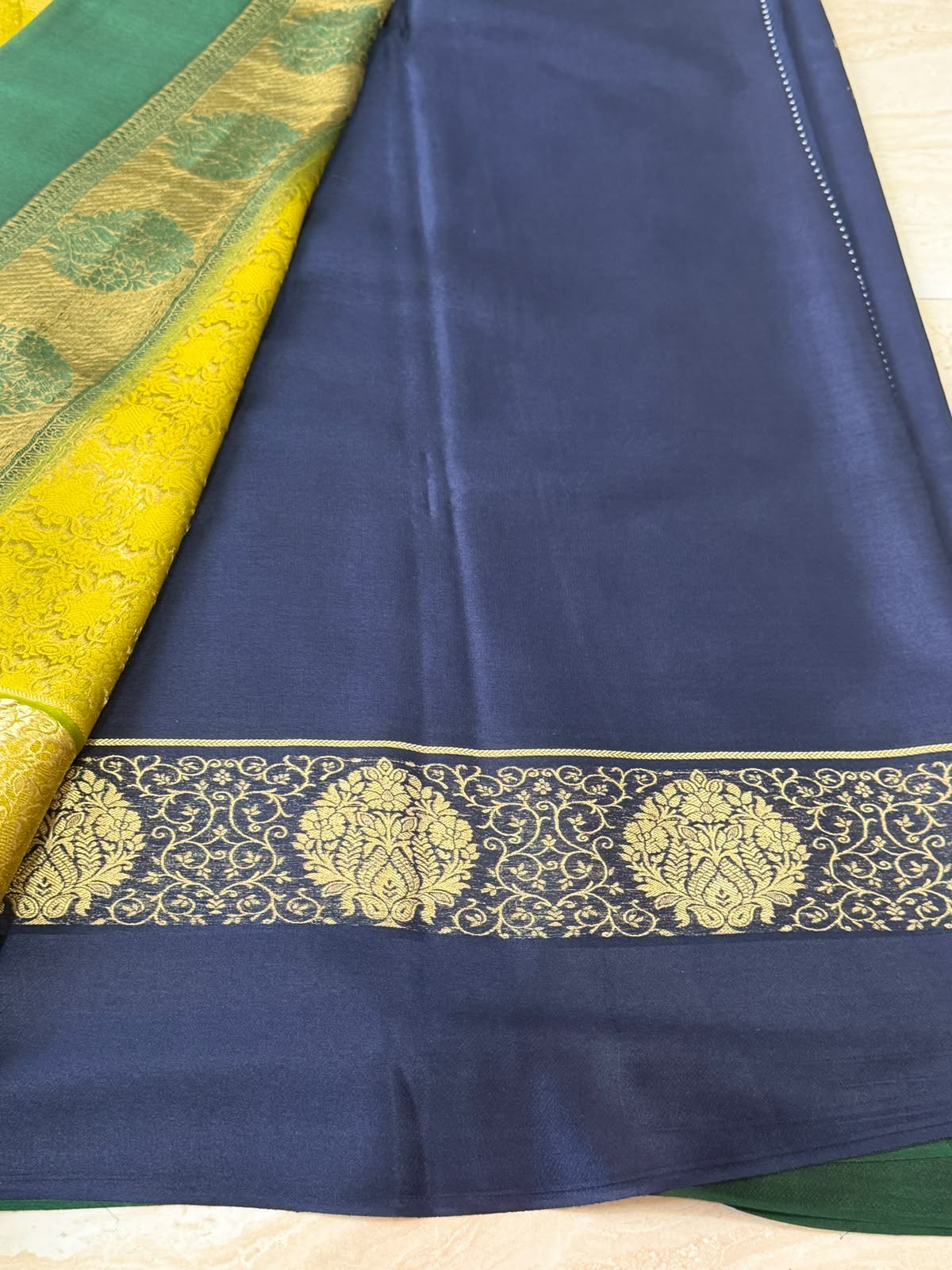 Mysore Brocade Crepe Silk Saree with Zari Weave | 3-Color Dye