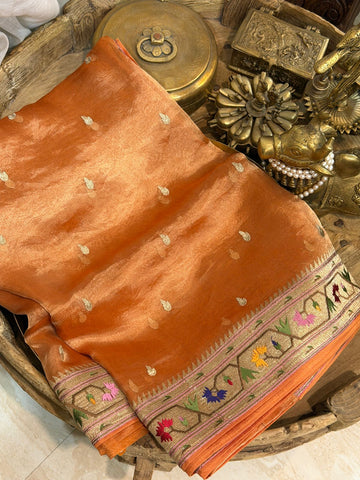 Premium Soft Tissue Silk Saree With Paithani Embroidery Border
