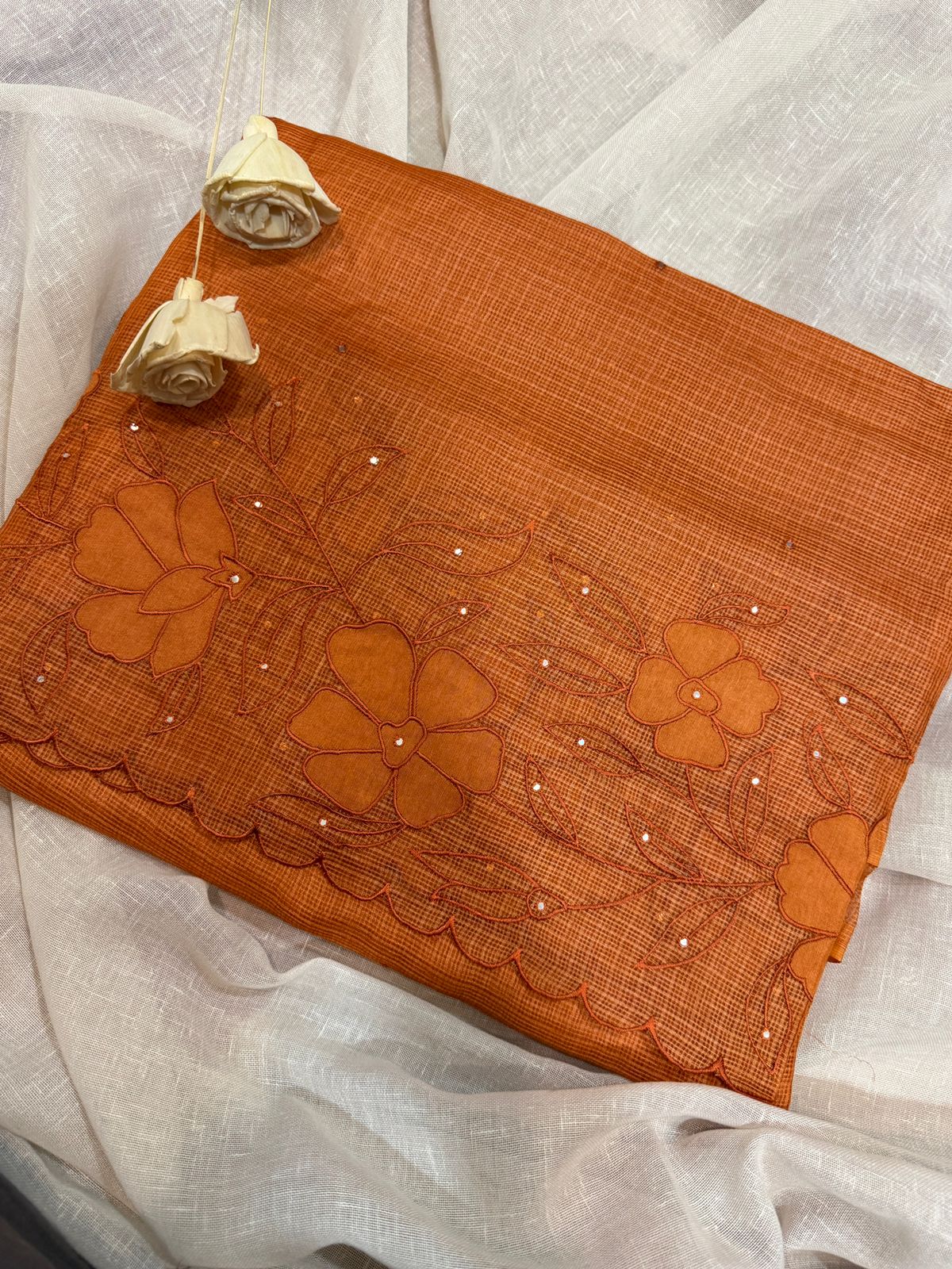 Tussar Kota Saree with Appliqué & Embroidery Border