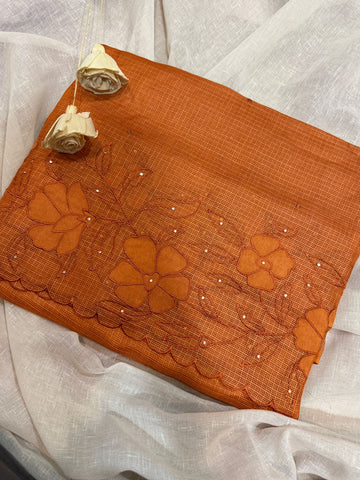 Tussar Kota Saree with Appliqué & Embroidery Border