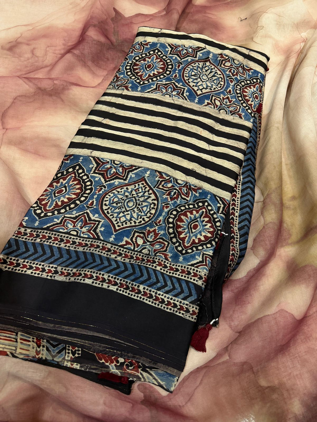 Pure Modal Silk Saree Hand Block Ajrakh Print