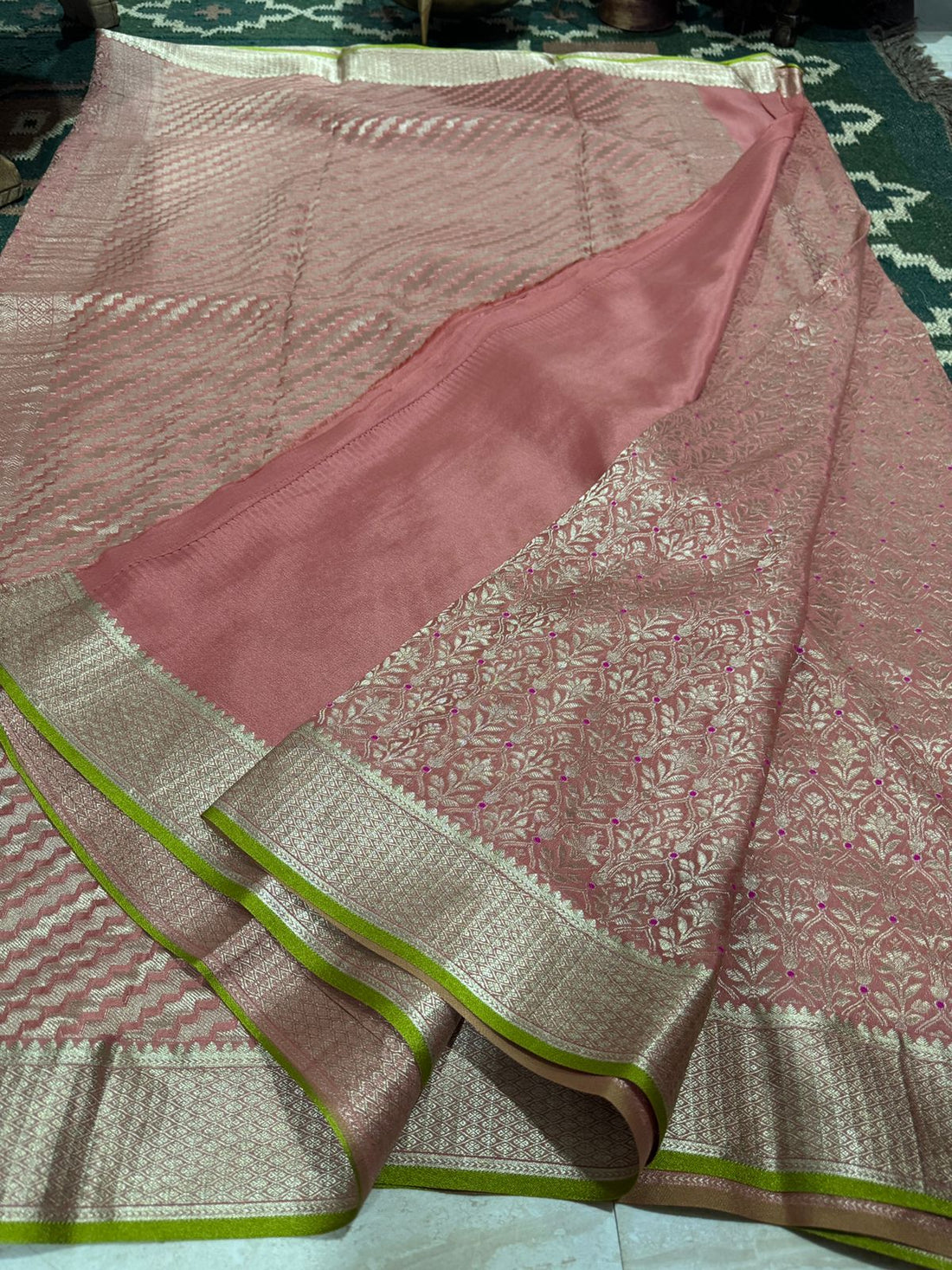 Pure Mysore Brocade Crepe Silk Saree With Meenakari Weave