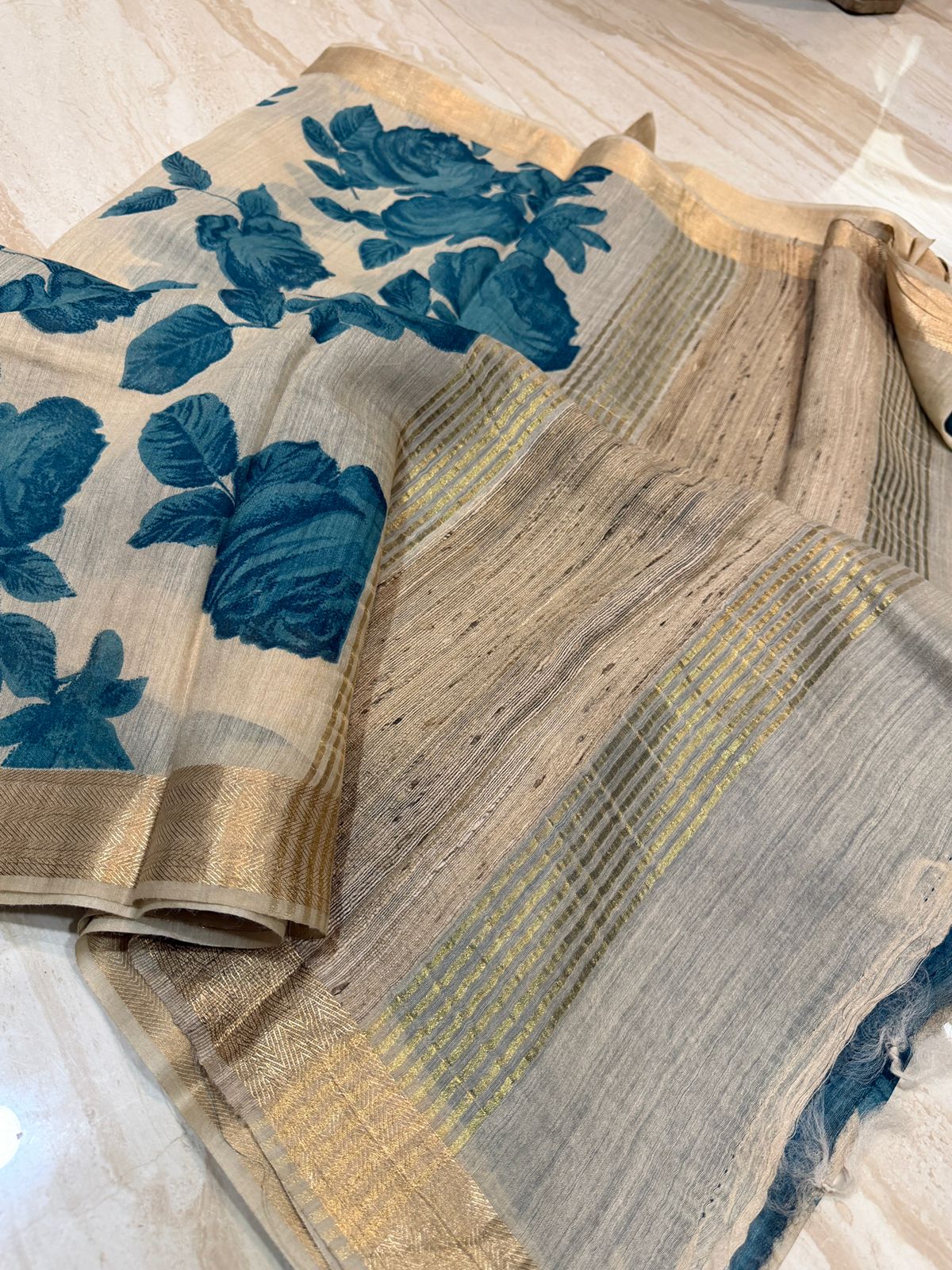 Banarasi Munga Digital Print Saree with Ghachi Tussar Pallu