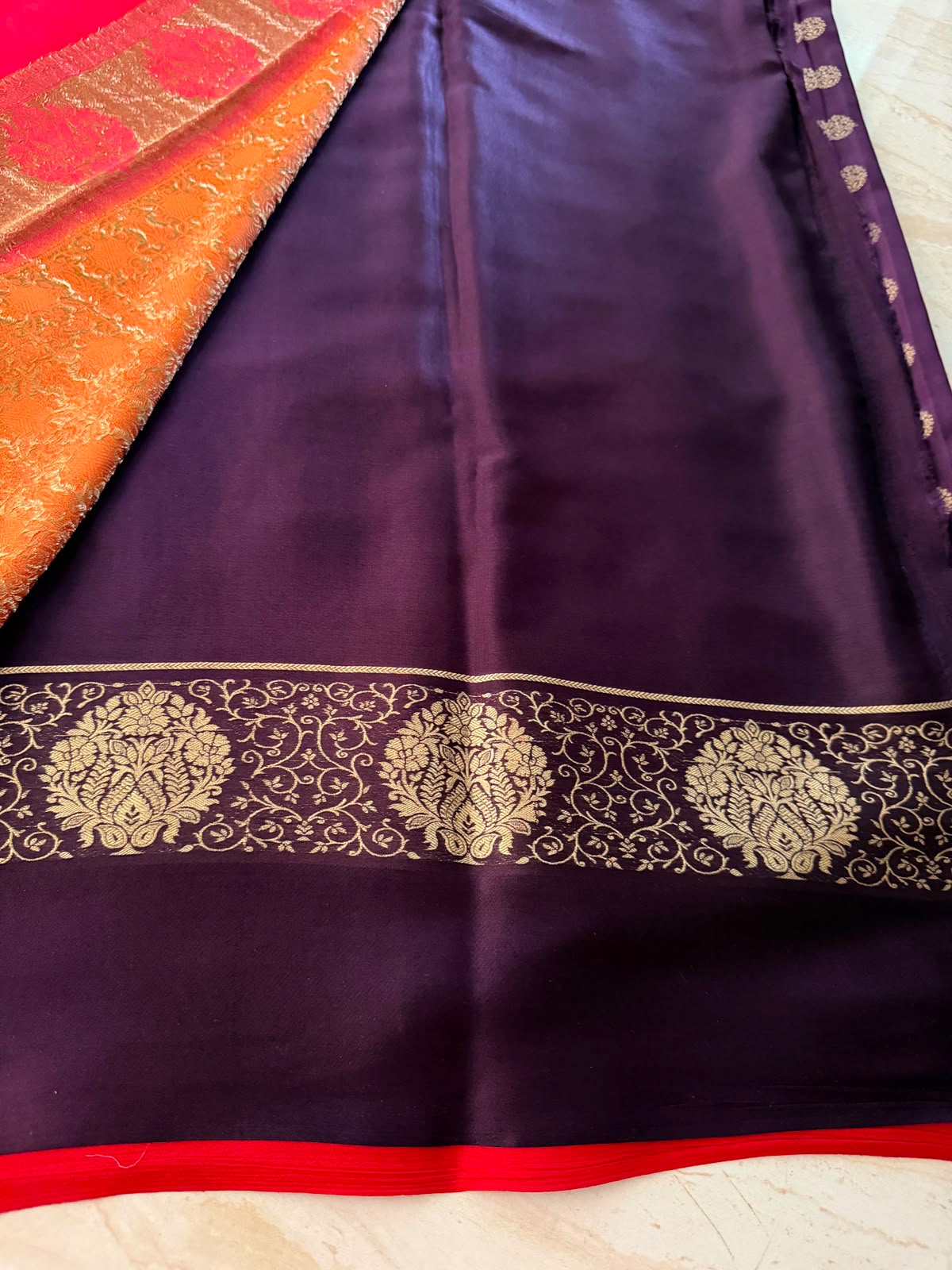 Mysore Brocade Crepe Silk Saree with Zari Weave | 3-Color Dye