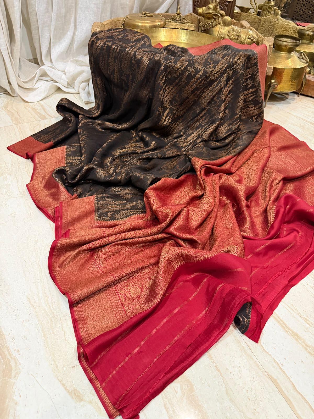 Mysore Brocade Crepe Silk Saree with Antique Zari Weave – Chap Dye