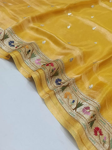 Pure Banarasi Soft Tissue Silk Saree With Paithani Border
