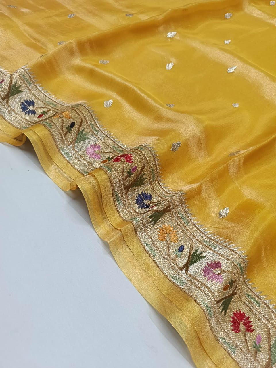 Pure Banarasi Soft Tissue Silk Saree With Paithani Border