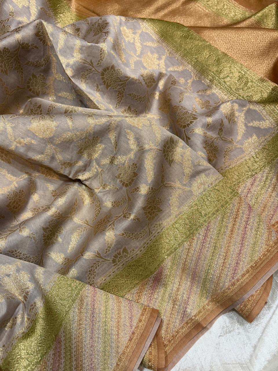 Banarasi Soft Chanderi Tissue Silk Handbrush Dye saree