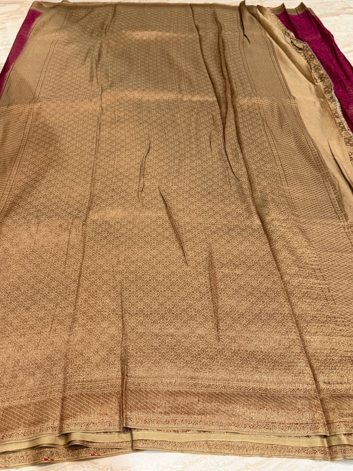 Pure Mysore Brocade Crepe Silk Saree With Meenakari Weave