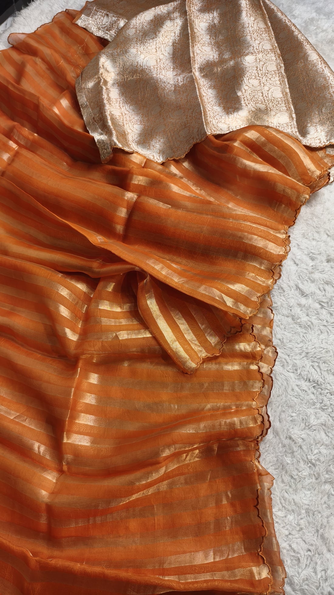 Banarasi Soft Glass Tissue Stripes Silk Saree with Tissue Brocade Blouse