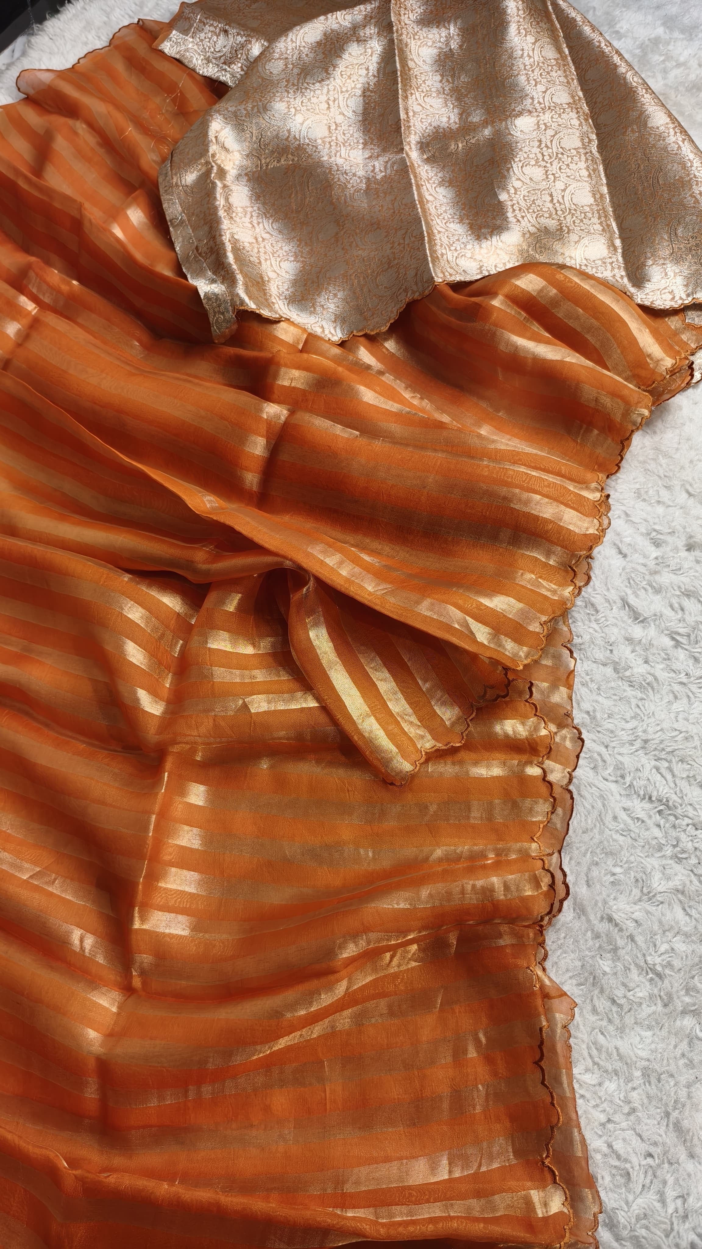 Banarasi Soft Glass Tissue Stripes Silk Saree with Tissue Brocade Blouse