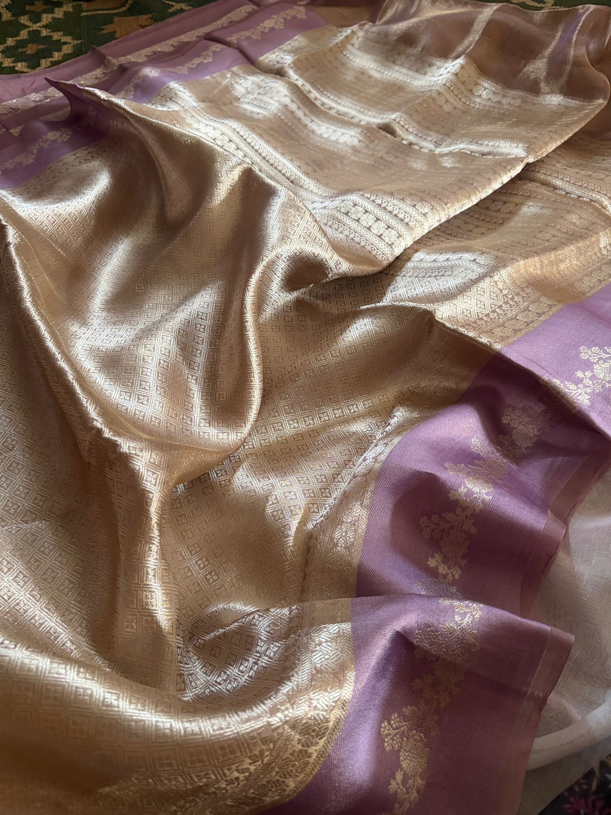 Banarasi Soft Brocade Tissue Silk Saree With Satin Patta Border