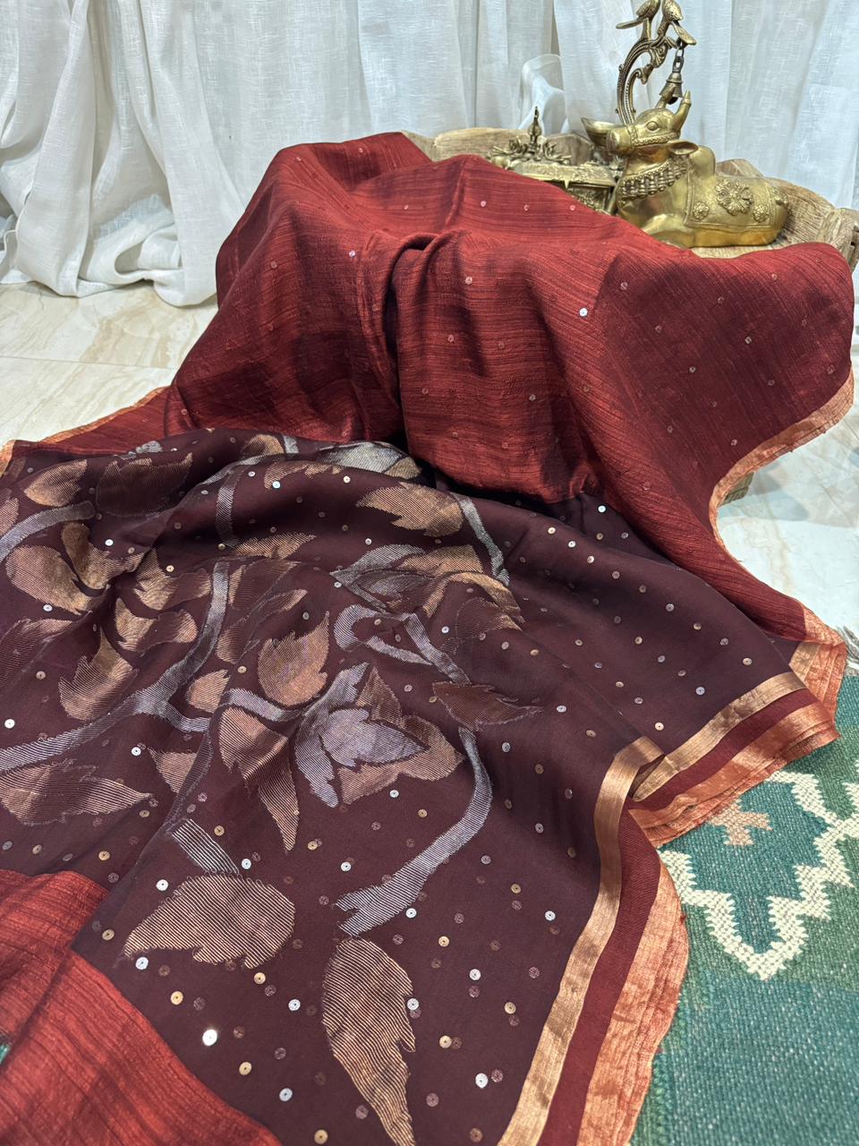 Premium Pure Matka Silk Jamdani Saree with Sequins Work