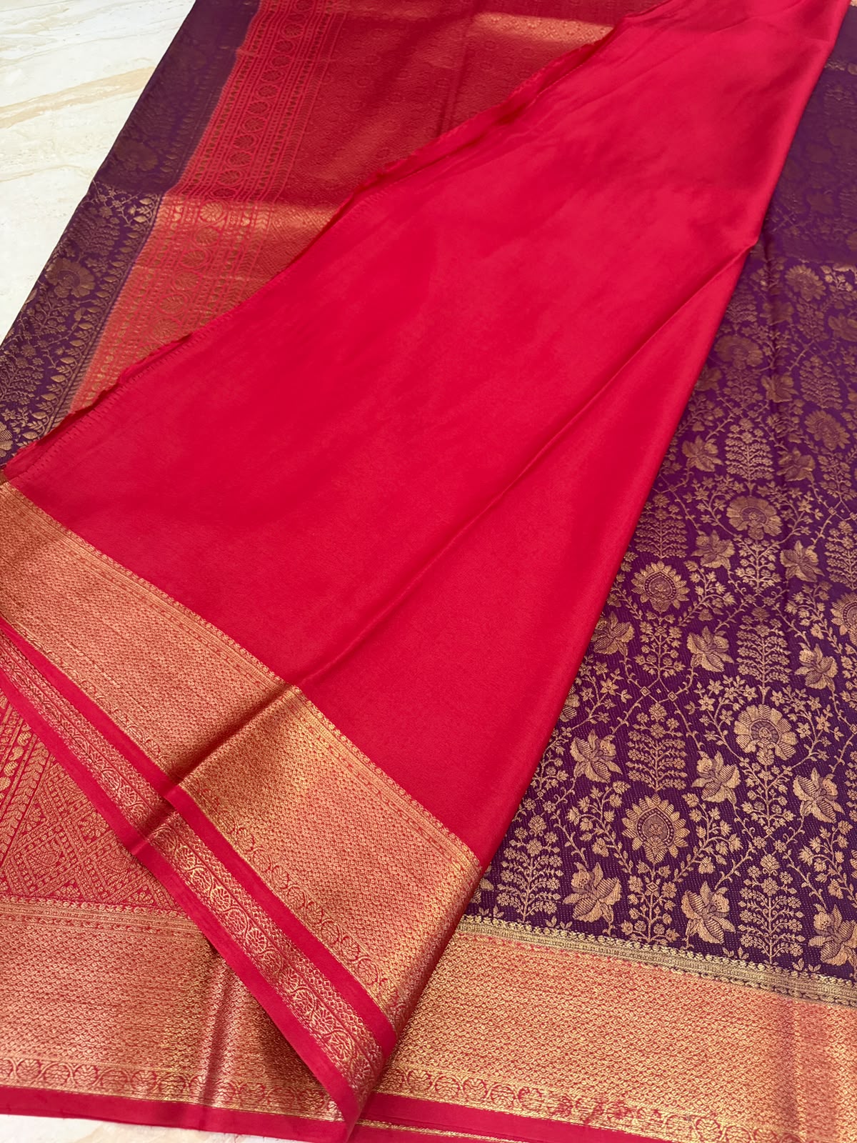 Mysore Brocade Crepe Silk Saree with Antique Zari Weave – Chap Dye