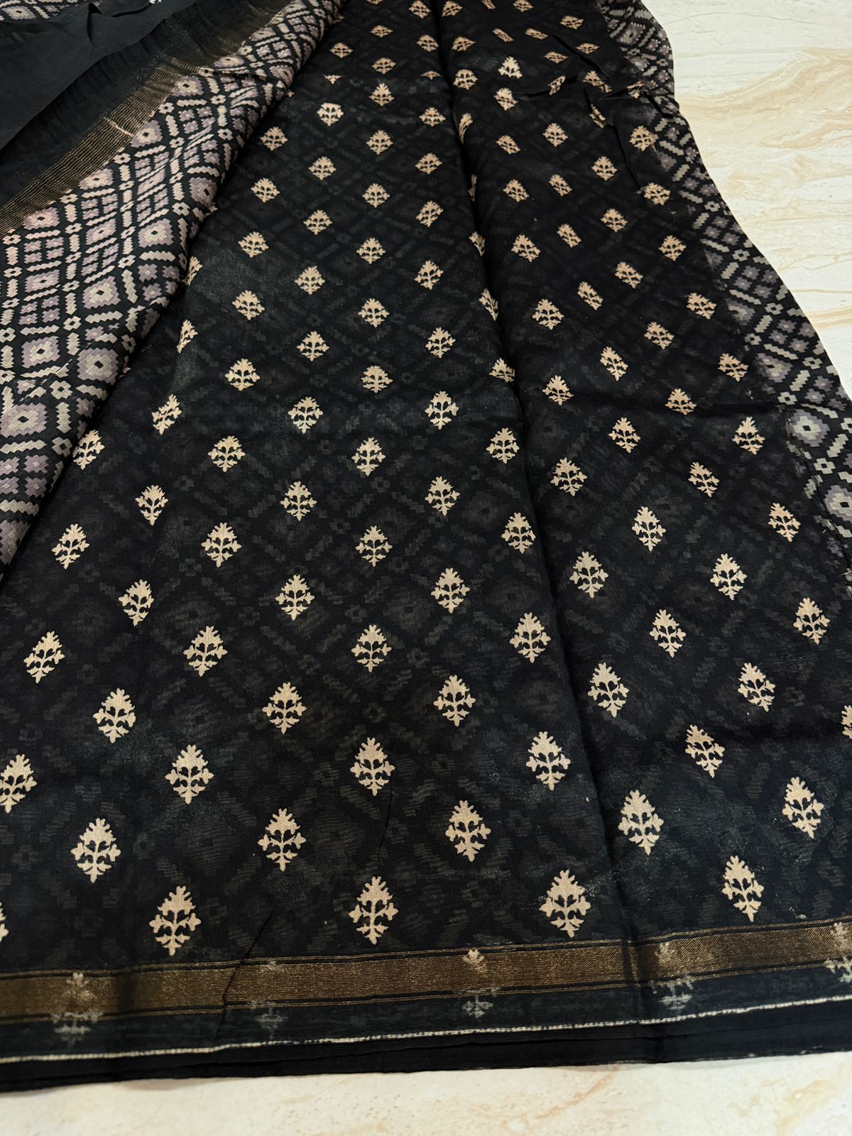 Chanderi Silk Cotton Hand Block Ajrakh Print