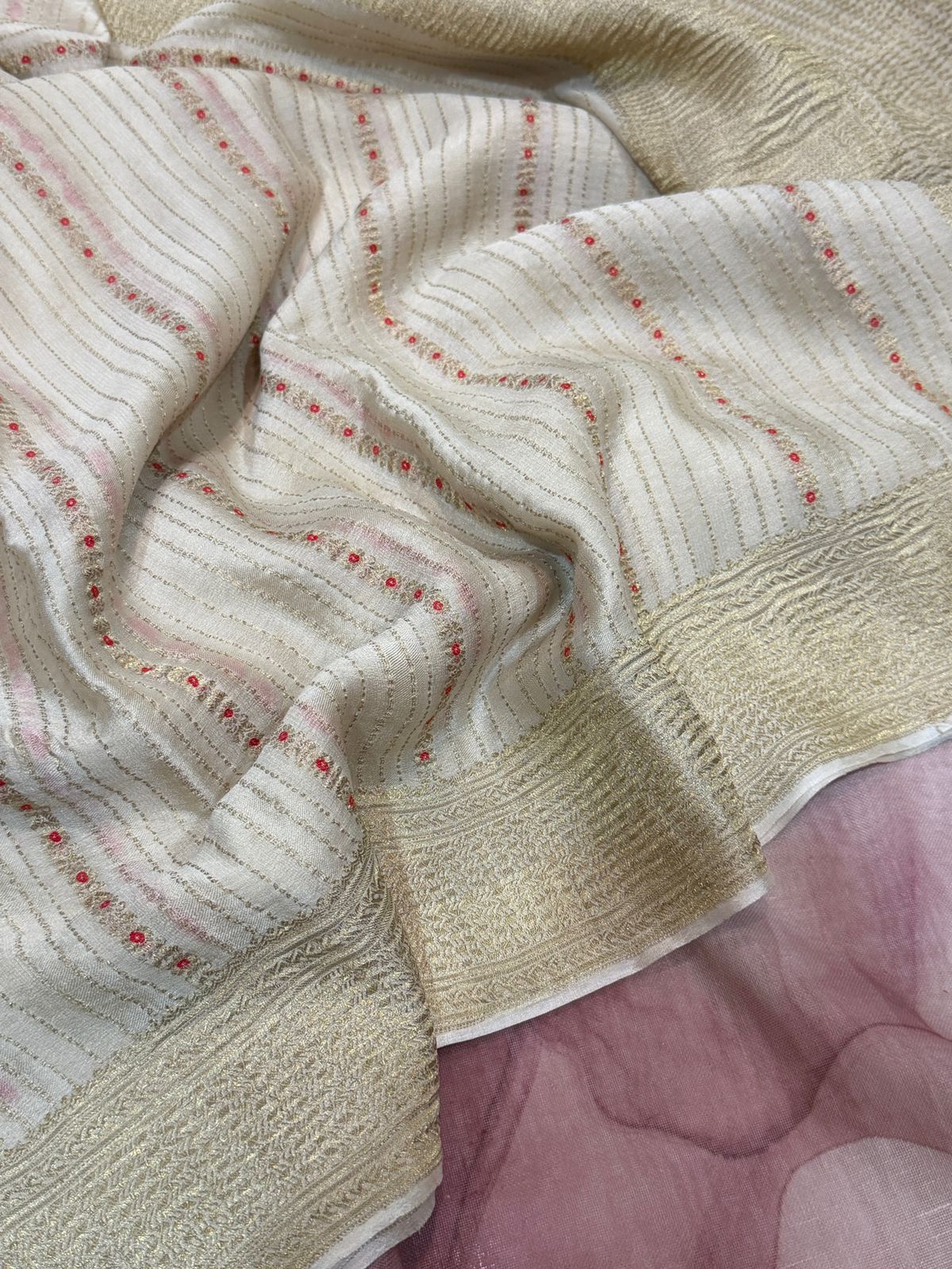 Pure Mysore Brocade Crush Zari Meenakari Weave Crepe Silk Saree