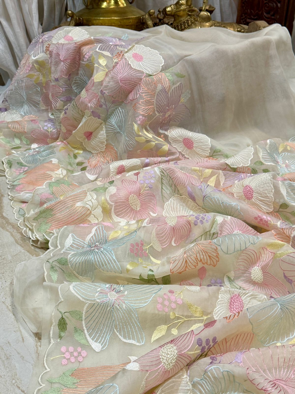 Pure Organza Silk Saree With Intricate Appliqué Work