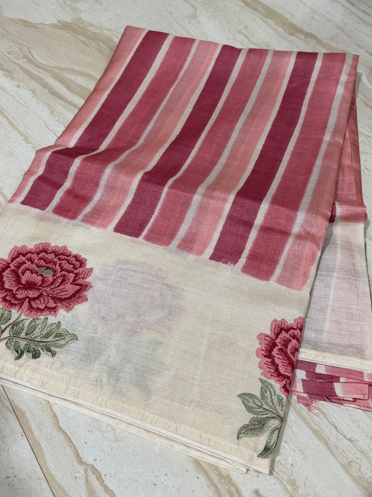 Tussar Silk Hand Brush Dye Saree with Cross Stitch Embroidery Buta