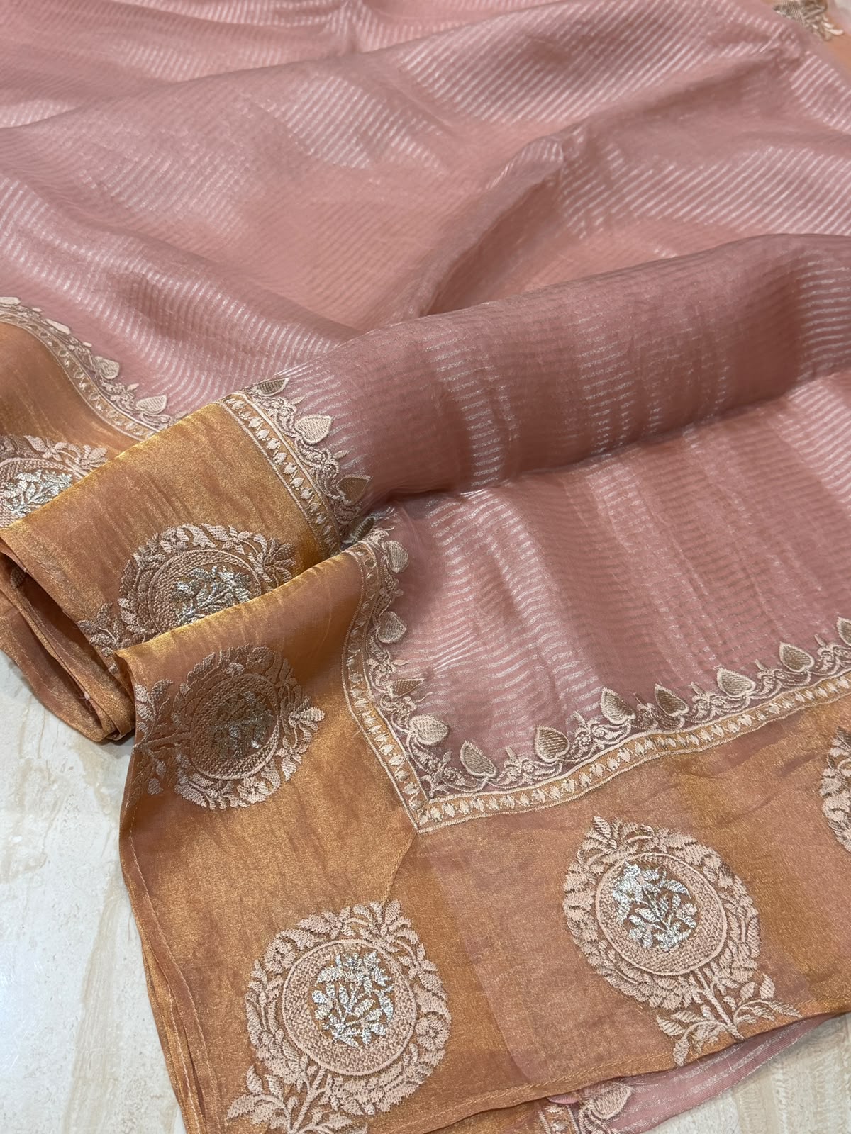 Pure Banarasi Soft Tissue Silk Saree With Embroidery Border Butta