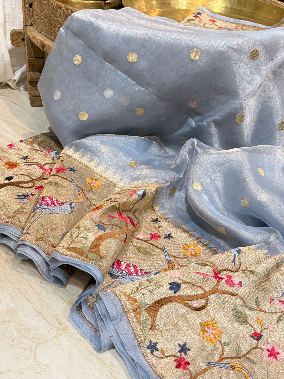 Banarasi Soft Tissue Silk Saree With Paithani Embroidery Border