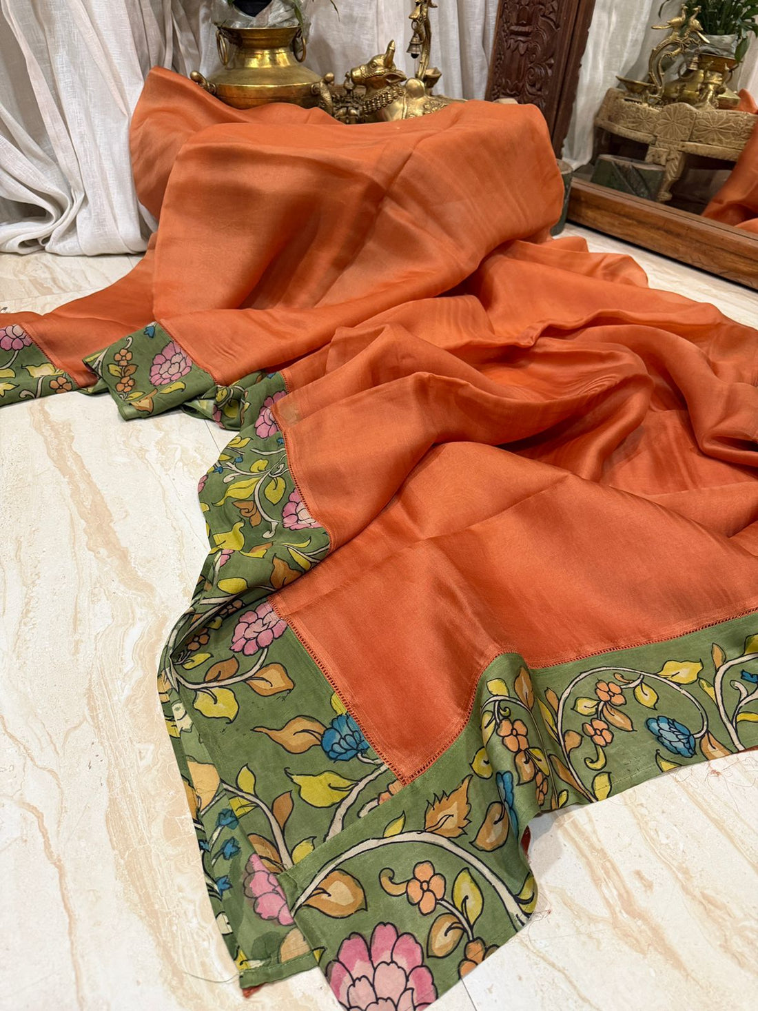 Elegant Organza Silk Saree with Modal Silk Kalamkari Border