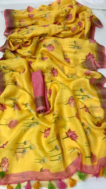 Pure Linen Digital Print Saree