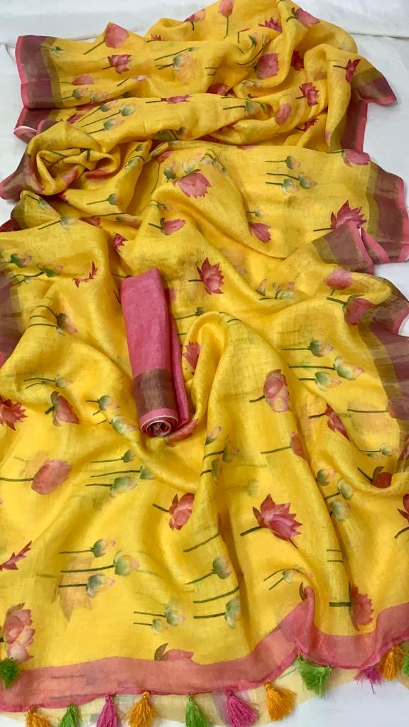 Pure Linen Digital Print Saree