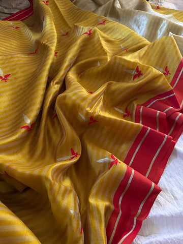 Pure Handloom Chanderi Pattu Soft Silk Saree with Ek Naliya Meenakari Butta
