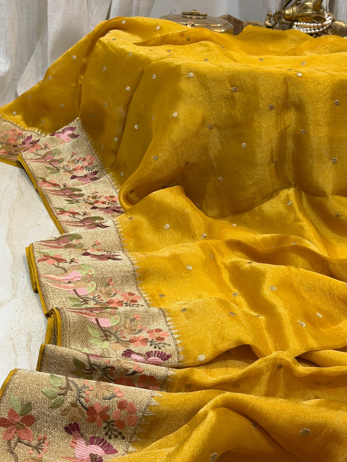 Premium Soft Tissue Silk Saree With Paithani Embroidery Border