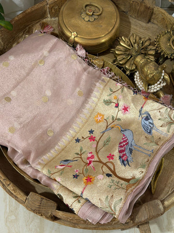 Banarasi Soft Tissue Silk Saree With Paithani Embroidery Border