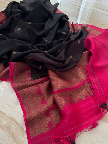 Pure Mysore Brocade Crepe Silk Saree With Antiq Zari Weave
