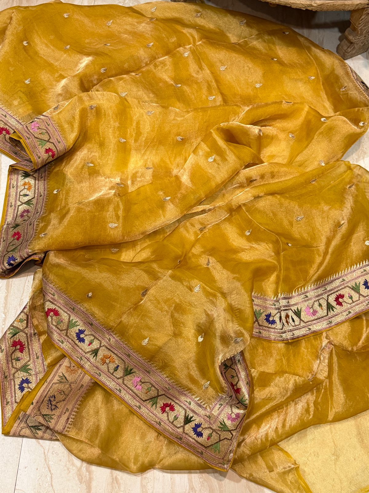 Premium Soft Tissue Silk Saree With Paithani Embroidery Border