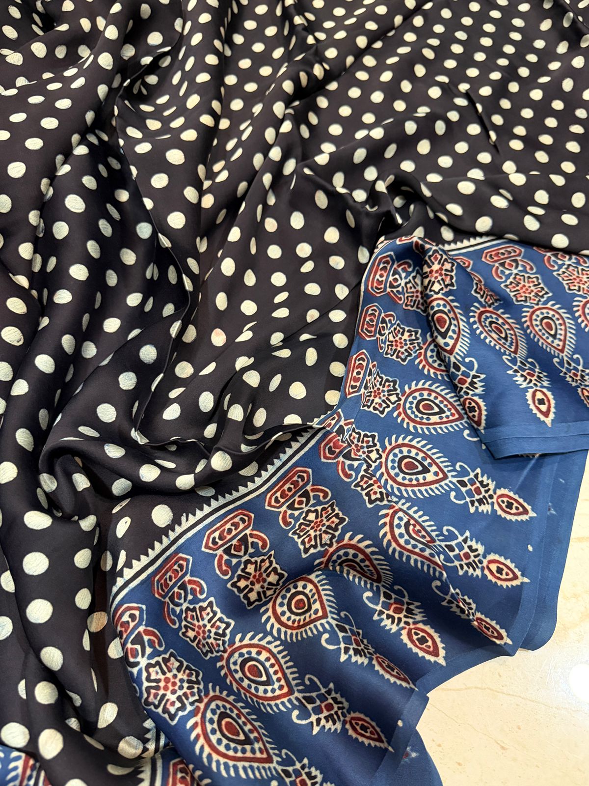 Pure Modal Silk Saree Hand Block Ajrakh Print