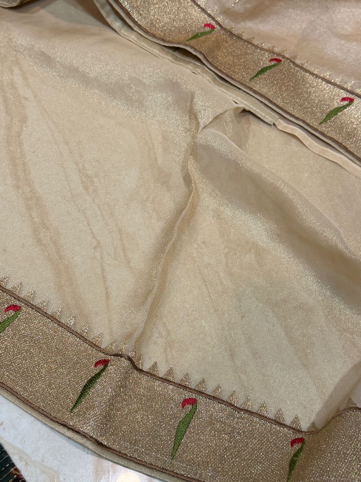 Pure Tissue Silk Saree With Single Munia Border & Designer Pallu