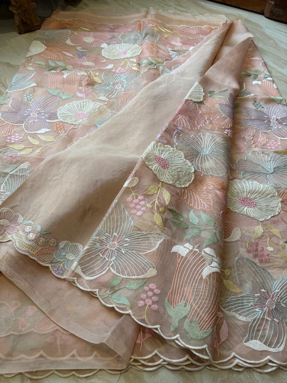 Pure Organza Silk Saree With Intricate Appliqué Work